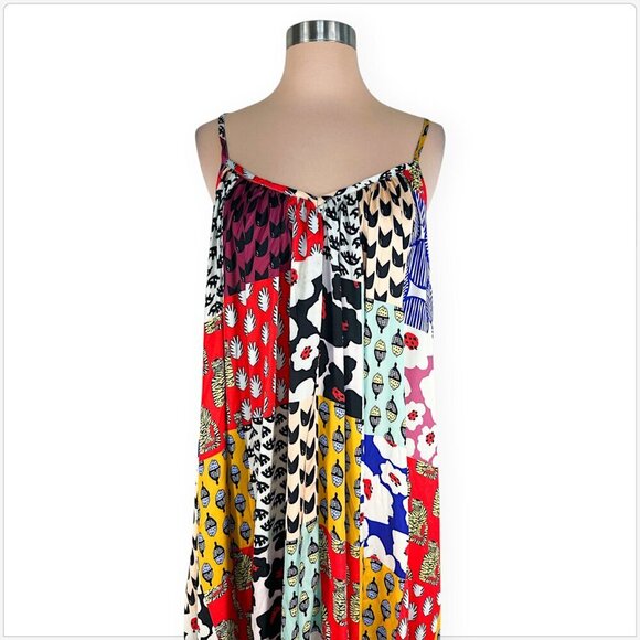 TOV Los Angeles Rideau A-Line Flowy Maxi Patchwork Multi Print Dress NWT NEW 38 - Picture 5 of 8